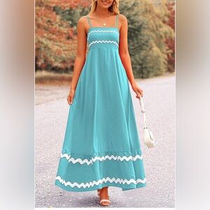 NWT Garden Spaghetti-Strap Maxi Dress with White Trim
